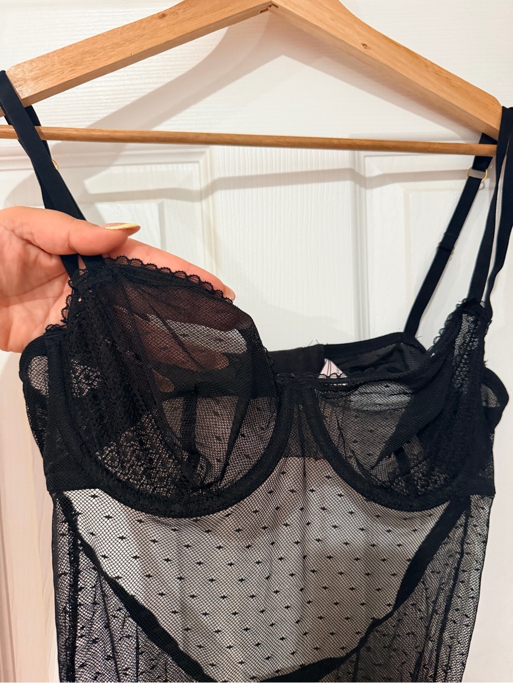 Victoria's Secret Black Sheer Polka Dot Bodysuit - Picture 5 of 7